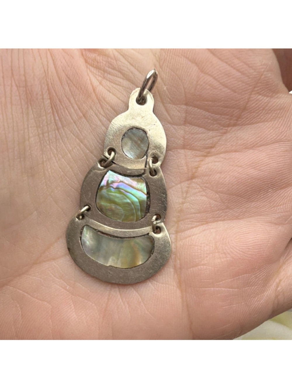 Sterling Silver Abalone Inlay Pendant - Iridescent Green